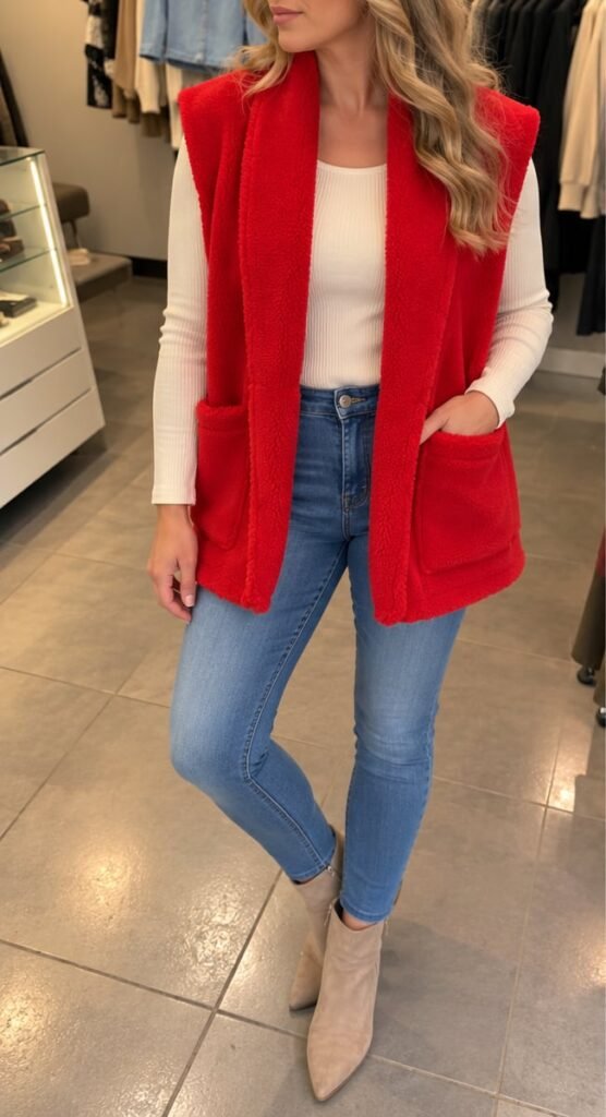 Gilet long sans manches rouge